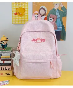 Mochila escolar rosa de gran capacidad con bordado de letras y bonito colgante decorativo