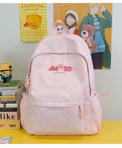 Mochila escolar de lona rosa gran capacidad bolso de estudiante informal mochila diaria