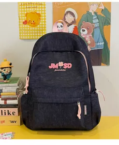 Mochila escolar de gran capacidad para estudiantes con letras de color de contraste.