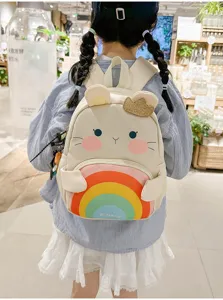 Cute cartoon children backpack with rainbow design, lightweight school bag for kids 3-6 years.
