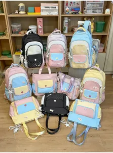 Niedlicher, farbiger Rucksack und Handtasche Set, großes Kapazität Schulranzen für Mädchen.
