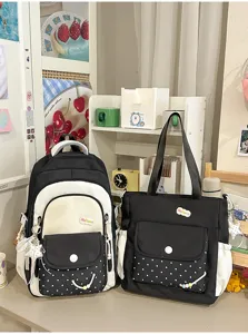 Niedlicher, zweiteiliger Rucksack und Shopper im Blockfarben-Design für Schüler.