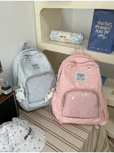 Zaino ita a pois carino con tasca frontale trasparente, borsa scolastica elegante per ragazze.