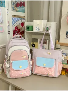Niedliches Colorblock Rucksack und Tasche Set für Schüler, stylischer und geräumiger Schulranzen.
