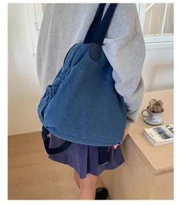 Retro denim lave multifonctionnel polyvalent navette grande capacite sac a dos femme