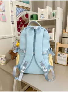 Hellblaue und gelbe Farbblock Schüler Schulrucksack mit verstellbaren Gurten für den Alltag