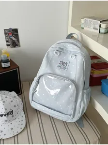 Zaino ita a pois azzurro chiaro tasca trasparente carina borsa scolastica grande