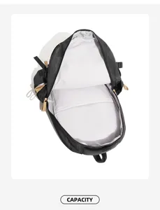 Backpack interior detail showing spacious large capacity storage and camouflage design.