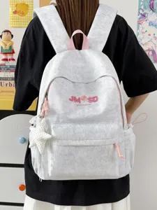Mochila Escolar de Nylon de Gran Capacidad para Mujer Color de Contraste Letra Estampada Bolsa de Libros para Estudiantes de Secundaria Mochila Urbana Diaria