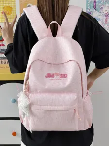 Mochila escolar rosa para estudiantes, gran capacidad mochila casual con lindo bordado.