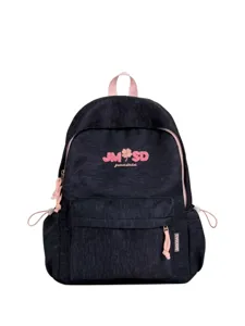 Mochila escolar de mezclilla oscura de moda con detalles rosados, gran capacidad, bolso versátil.