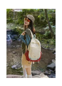 Outdoor casual backpack detail shot showcasing the stylish color-block design for daily travel.
