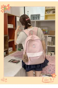 Rosa karierter Schulrucksack für süße Schüler, großer Casual Tagesrucksack für Alltag.