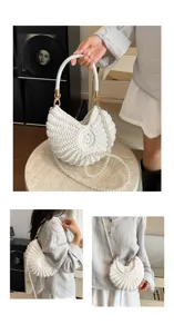 Sac bandoulière coquillage en tricot fait main avec chaîne de perles, sac chic d'été pour femme.