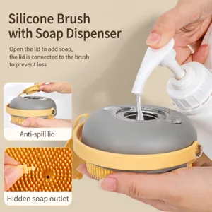 Silikon Haustier Badebürste mit Shampoo Dispenser für Hunde und Katzen. Massage Pflegebürste.