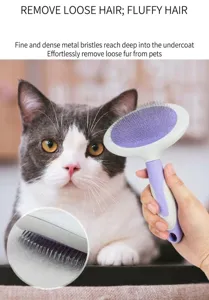 Pet slicker brush for dogs and cats, featuring fine metal pins to easily remove loose hair. Detail.