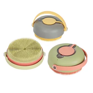 Silikon Haustier Badebürste Set mit Shampoo Dispenser und Massageborsten für Hunde.