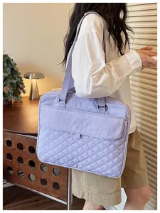 Elegante borsa shopper trapuntata in nylon da donna, borsa a tracolla casual per laptop.