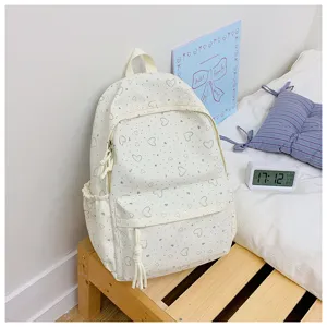 Sac à dos mignon imprimé de cœurs grande capacité cartable scolaire décontracté