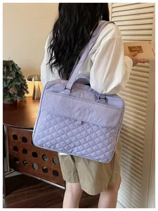 Borsa shopper trapuntata in nylon viola chiaro da donna borsa per laptop da lavoro