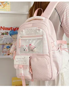 Bellissimo zaino scolastico rosa a pois e a righe con pratica finestra trasparente donne