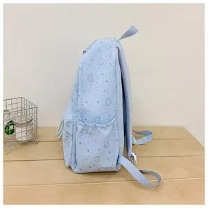 Joli sac à dos mignon imprimé de coeurs grande capacité pour étudiantes et adolescentes