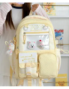 Zaino giapponese giallo a righe trasparente con ricamo di orso grande borsa per studenti