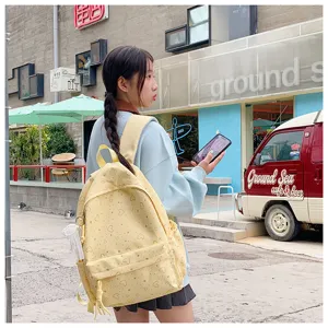 Joli sac à dos d'étudiant de grande capacité à motif de cœur style Harajuku japonais pour filles.