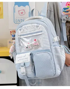 Zaino da studente a pois rigato in stile giapponese molto carino con finestra trasparente.