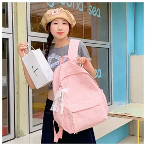 Sac à dos d'école pour étudiant mignon rose cœur impression harajuku japonais grande capacité fille