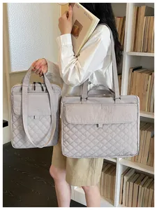 Borsa shopper trapuntata in nylon da donna borsa per laptop casual grigia elegante set