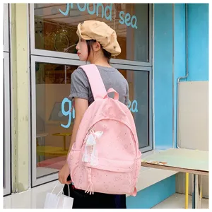 Joli sac à dos rose avec motif de cœur, grande capacité, style Harajuku pour filles école