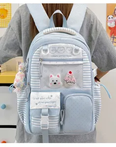 Zaino per studenti trasparente a righe azzurro grande capacita borsa scolastica carina per ragazze