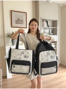 Süßes Polka Dot Schüler Schulranzen und Tragetasche Set, japanischer Stil zwei Stück Rucksack groß.