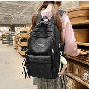 Japanese college style large capacity star print black backpack lightweight school bag