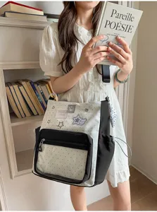 Japanischer Ins niedlicher Pünktchen Schüler Umhängetasche mit transparenter Vordertasche.