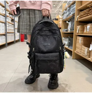 Japanese style school backpack with star print, large capacity casual daypack for students.