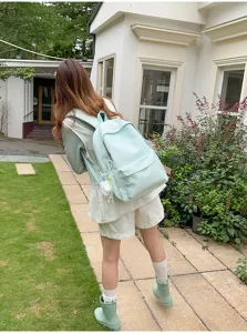 Zaino casual minimalista in nylon per studenti, grande capacità borsa scolastica verde menta