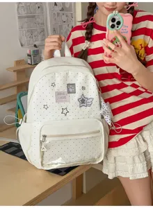 Mochila ita bonita de estrellas con lunares y bolsillo transparente para chicas estudiantes