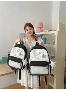 Mochila escolar bonita de lunares con bolsillo transparente gran capacidad mujer.