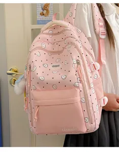 Rosa Wolken und Punkte Druck Studenten Rucksack, stylische Schultasche für den Alltag.