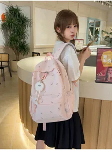 Süßer Ahornblatt Druck Freizeit Studentenrucksack, große Kapazität rosa Schultasche.