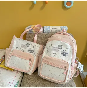 Süßes Pünktchen Rucksack und Tragetasche Set, rosa Schultasche für Schüler tägliche Nutzung.