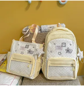 Japanischer Stil süßer gepunkteter Rucksack und Tragetasche Set für Schüler Schultasche.