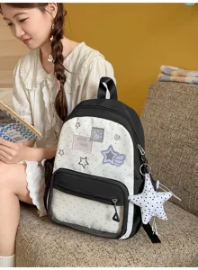 Mochila bonita de estrellas y lunares transparente gran capacidad para estudiantes