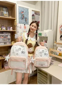Mochila transparente de lunares de estrella bonita bolso escolar estudiante gran rosa dos tallas