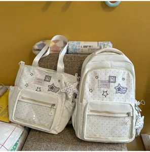 Japanischer süßer Pünktchen Schulrucksack und Tragetaschen Set für Schüler Detailansicht