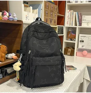 Casual star print school backpack, large capacity lightweight student book bag with multiple pockets.