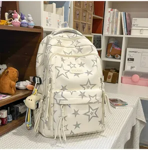 Japanese style college cute star print white backpack large capacity casual school bag