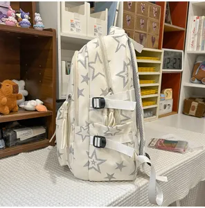 Japanese style cute star print school backpack for students large capacity lightweight book bag